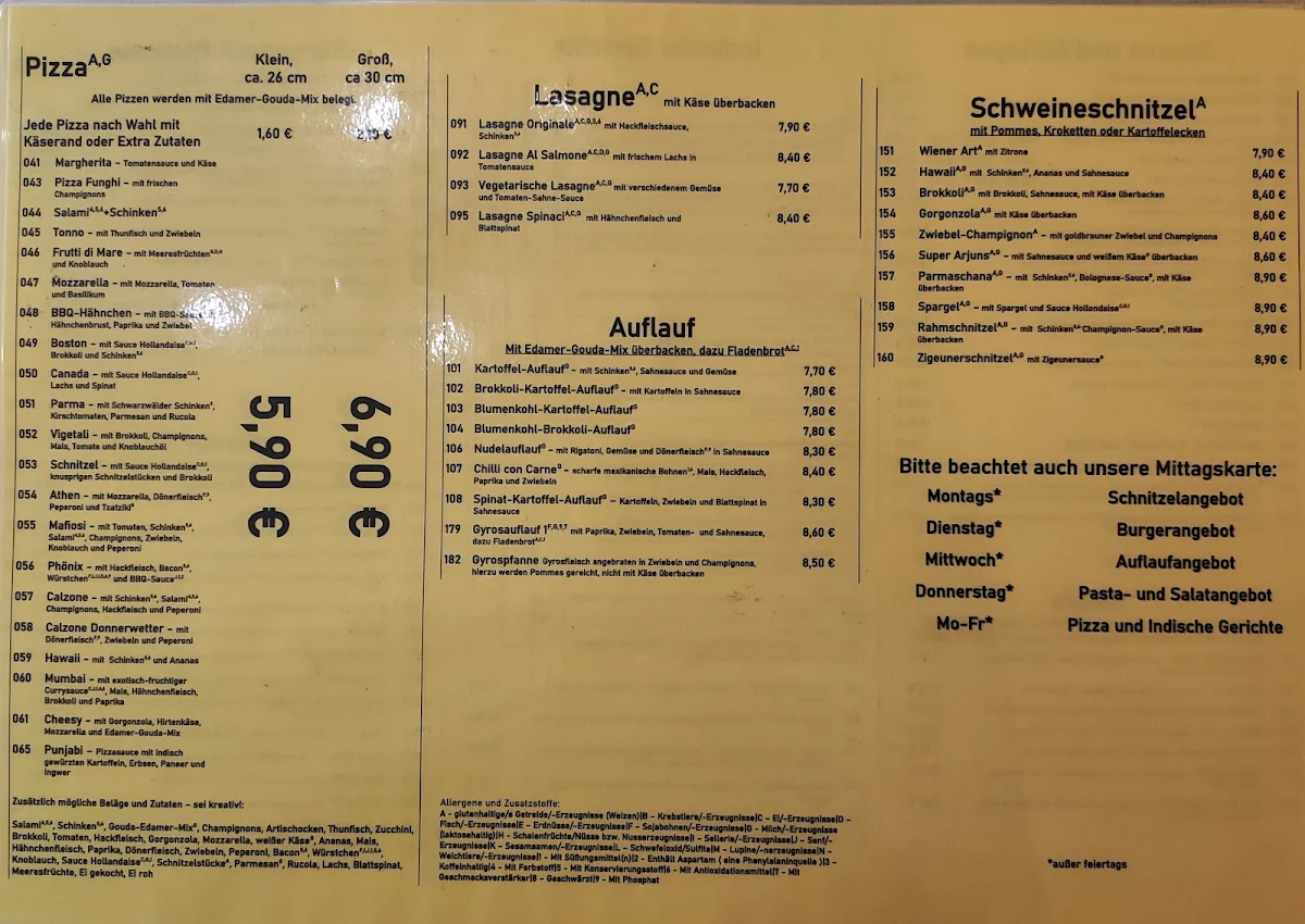 Speisekarte, Arjun's Bistro Lieferservice