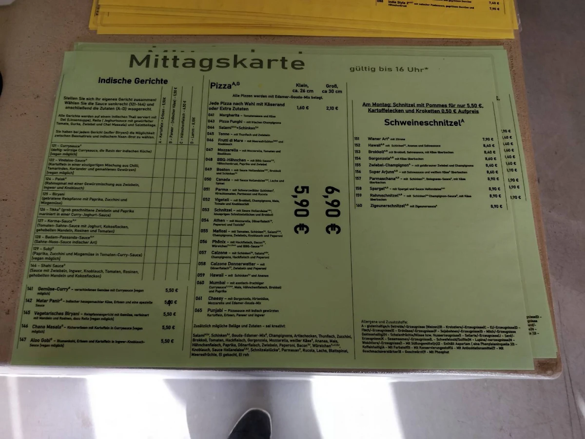 Speisekarte, Arjun's Bistro Lieferservice