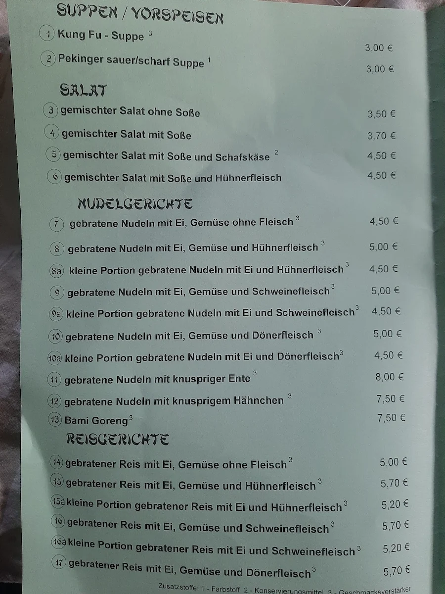 Speisekarte, Asia Schneller Imbiss