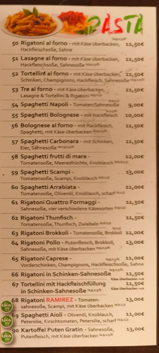Speisekarte, Pizza Ramirez