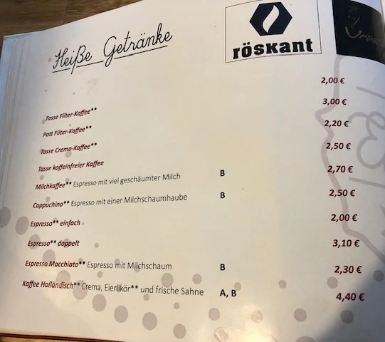 Speisekarte, Café Eisträumerei