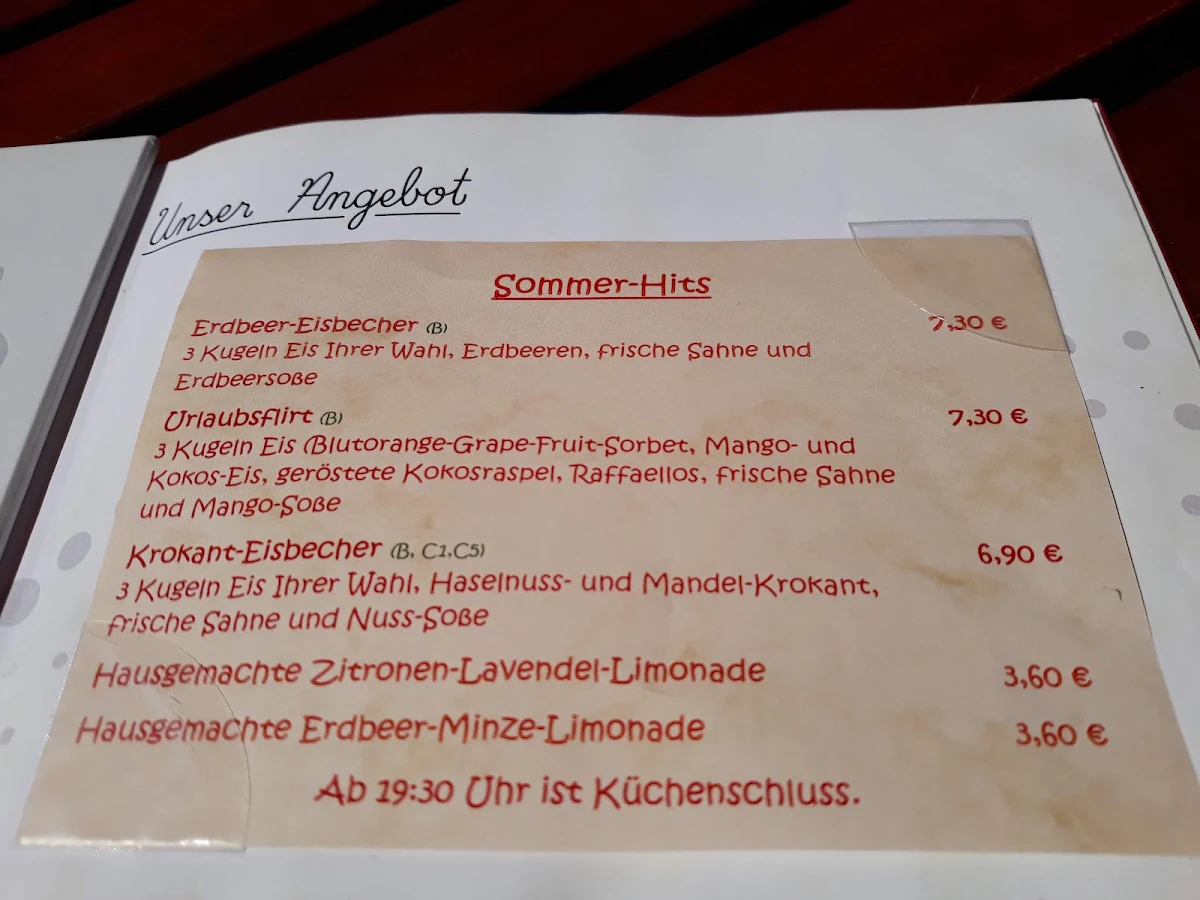 Speisekarte, Café Eisträumerei