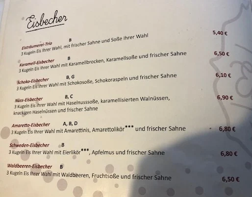 Speisekarte, Café Eisträumerei