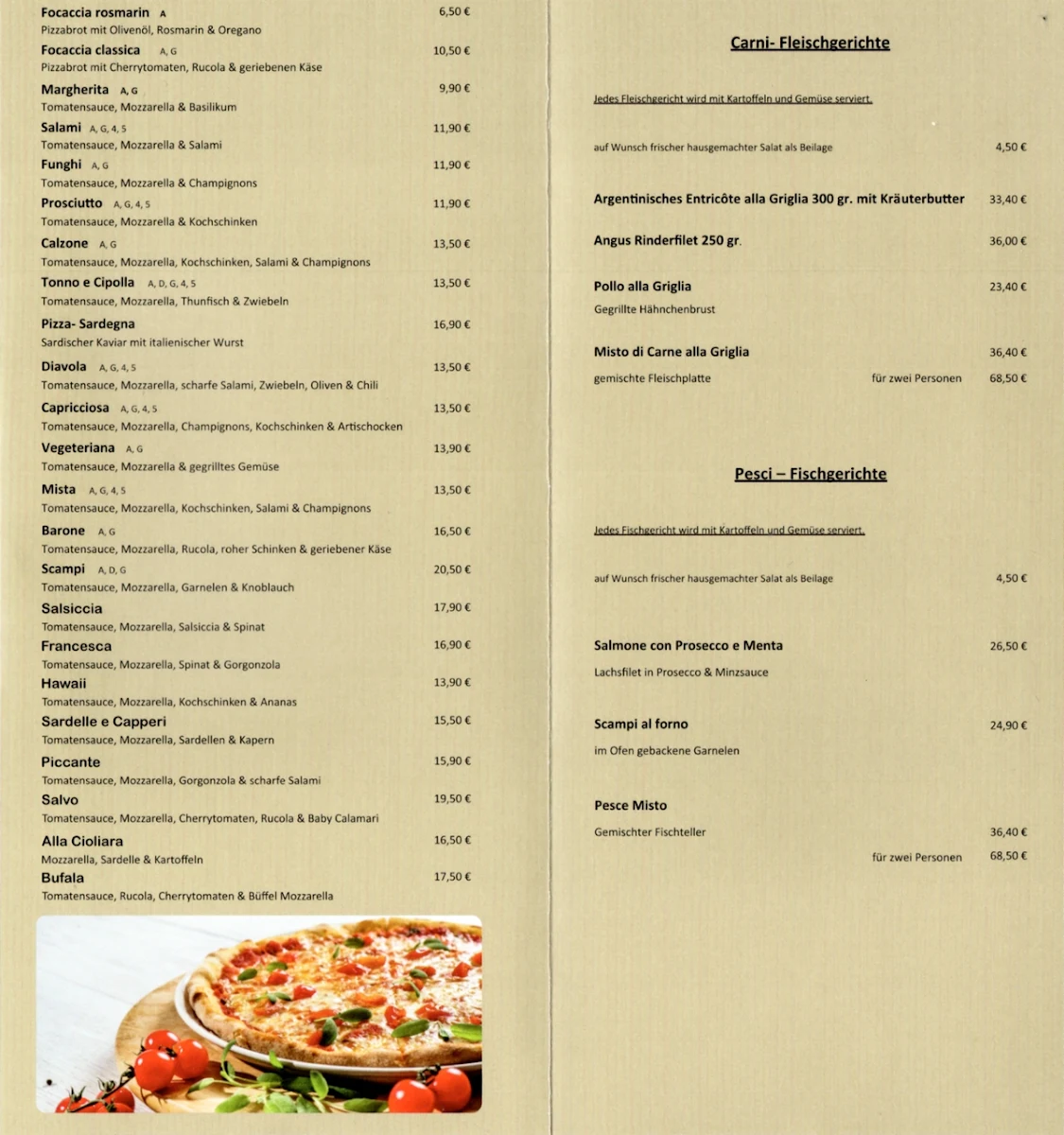 Speisekarte, Trattoria da Giuseppe e Salvatore