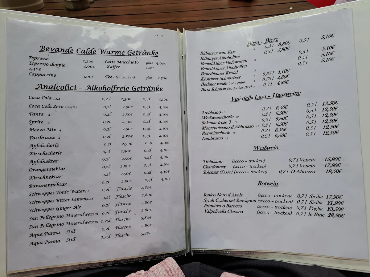 Speisekarte, Trattoria da Giuseppe e Salvatore