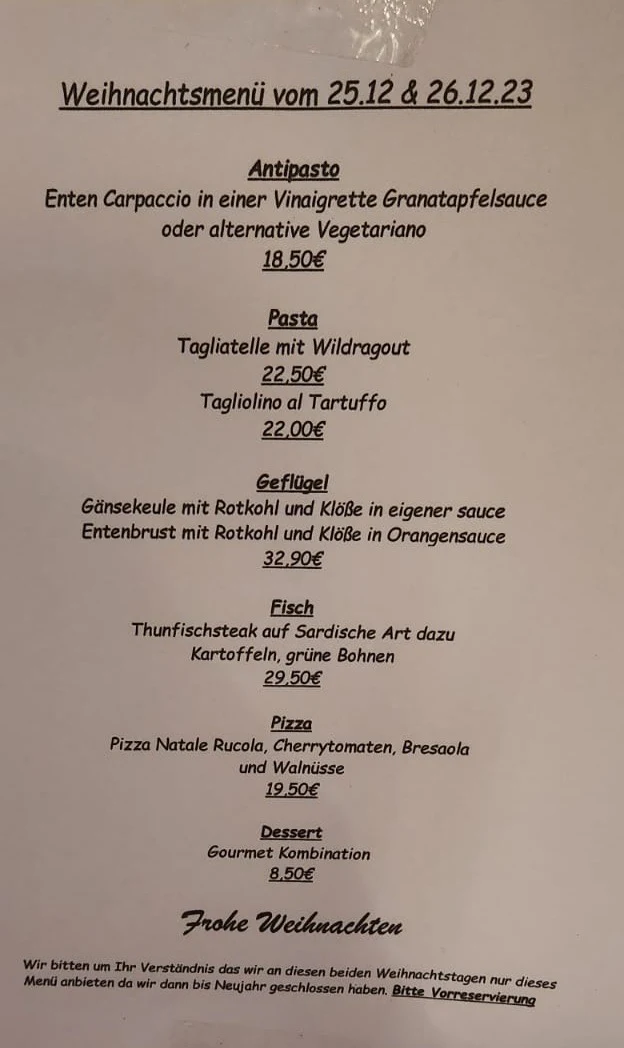 Speisekarte, Trattoria da Giuseppe e Salvatore