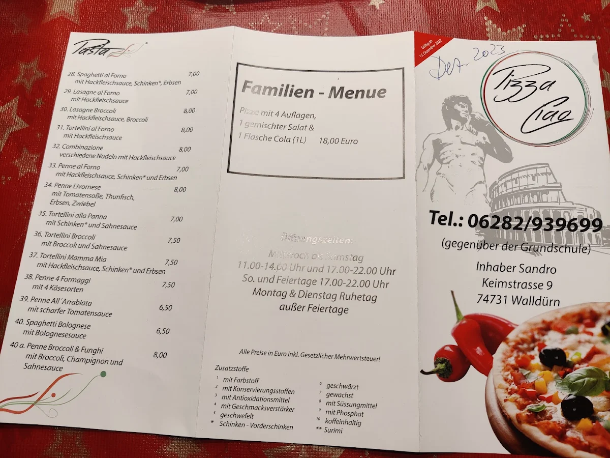 Speisekarte, Pizza Ciao Da Sandro Calleri