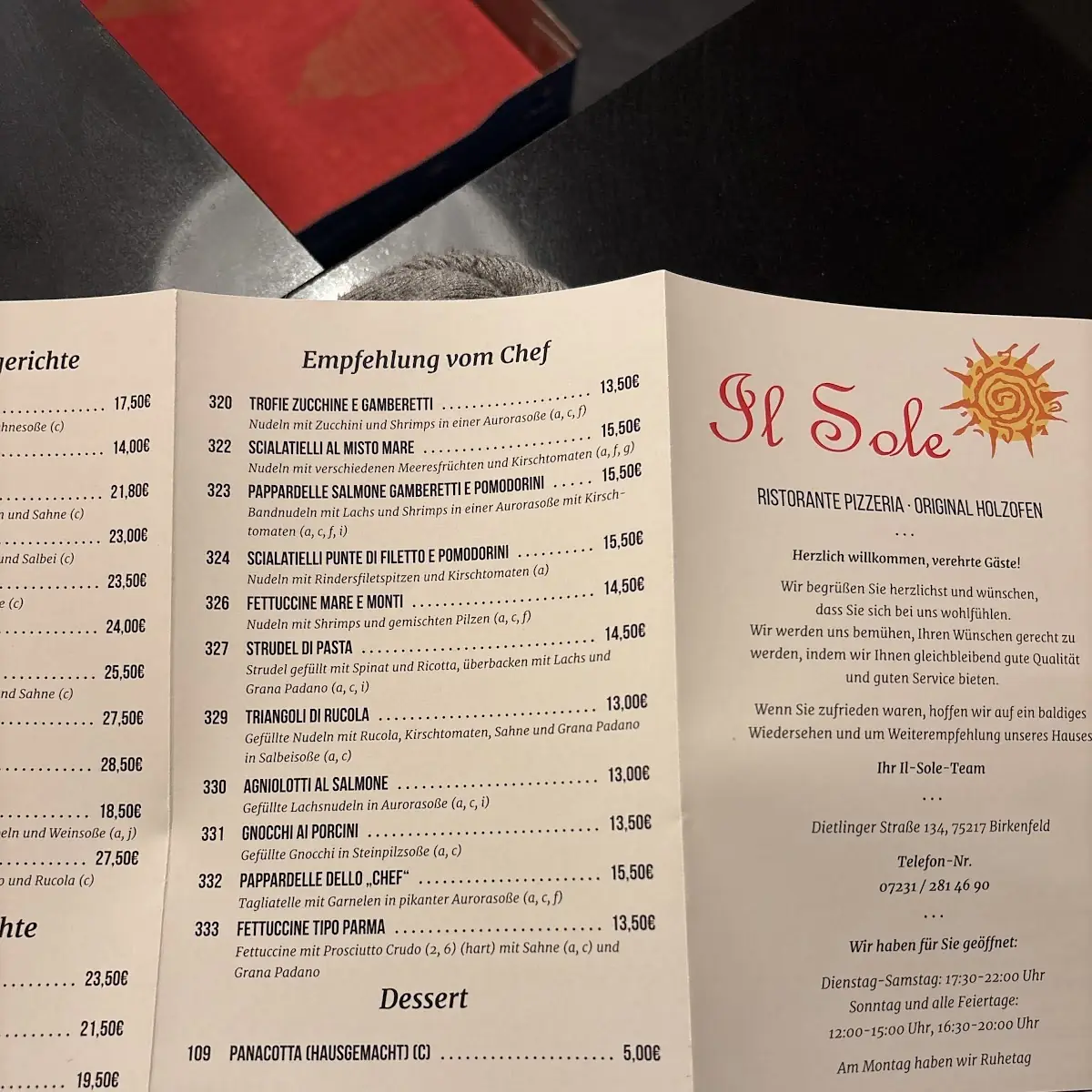 Speisekarte, Il Sole