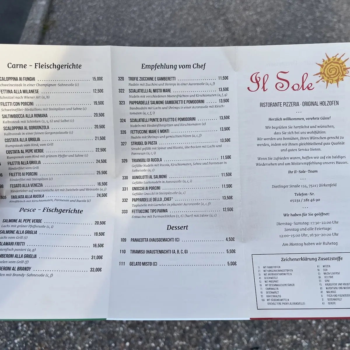 Speisekarte, Il Sole
