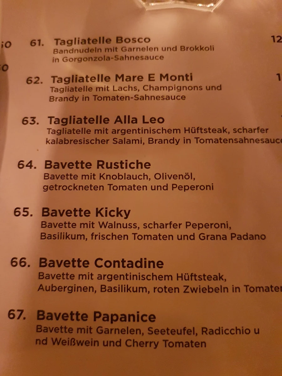 Speisekarte, Trattoria Adria