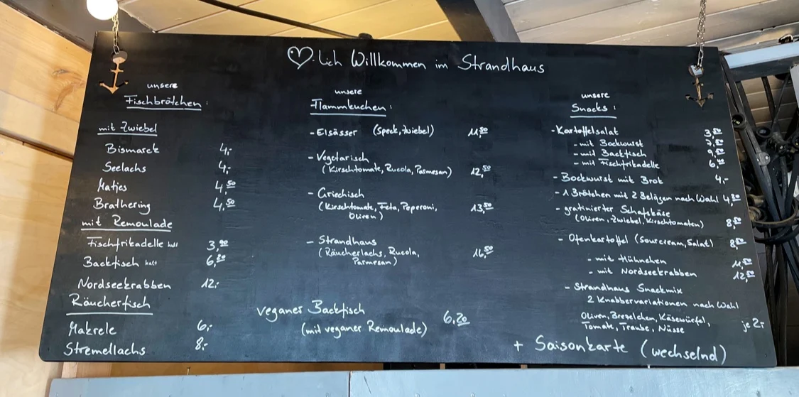 Speisekarte, Brücke 10 im Strandhaus