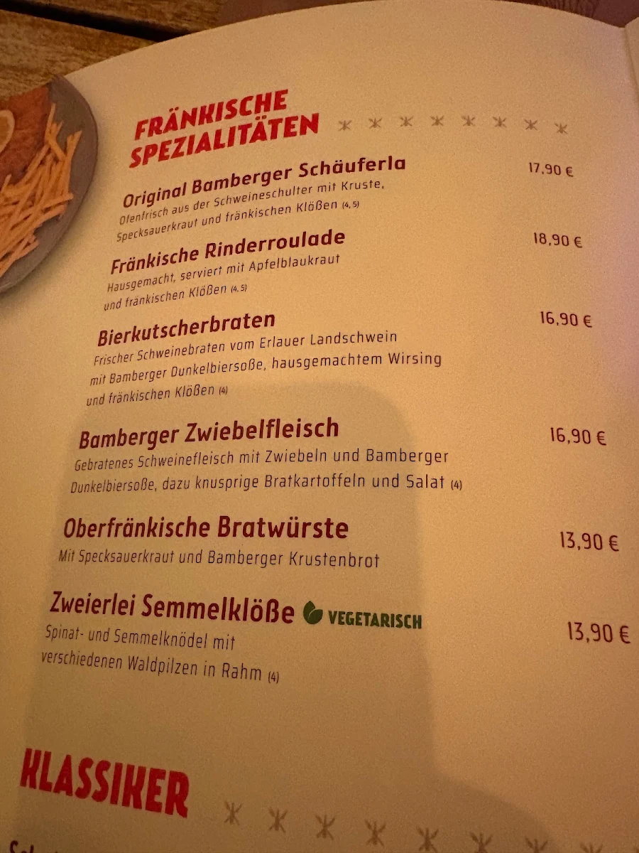 Speisekarte, Brasserie
