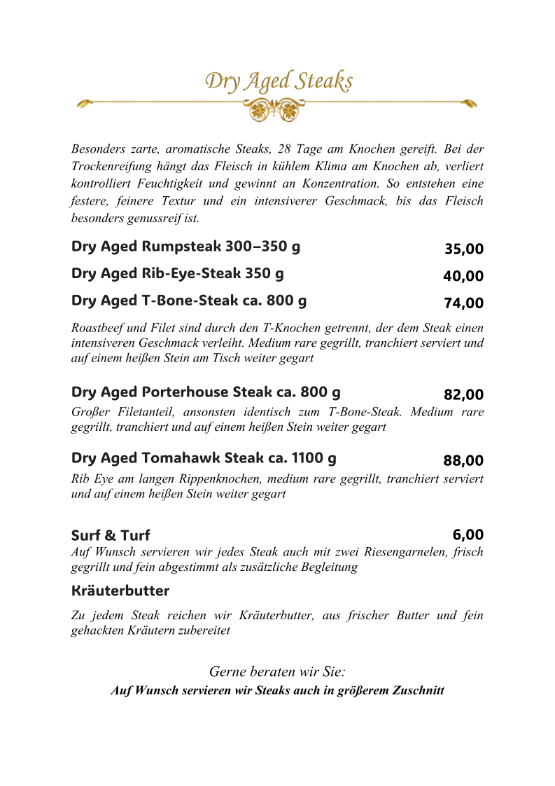 Speisekarte, An-Gus Steak & Mediterrane Küche - Lippstadt