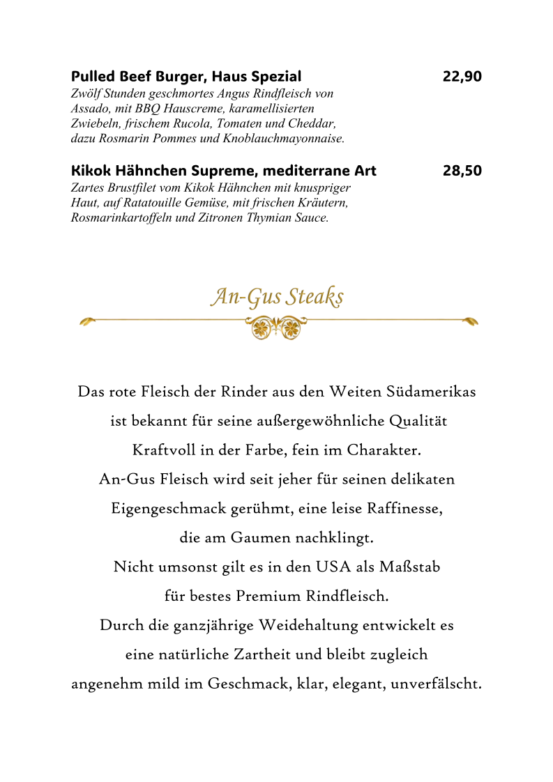 Speisekarte, An-Gus Steak & Mediterrane Küche - Lippstadt