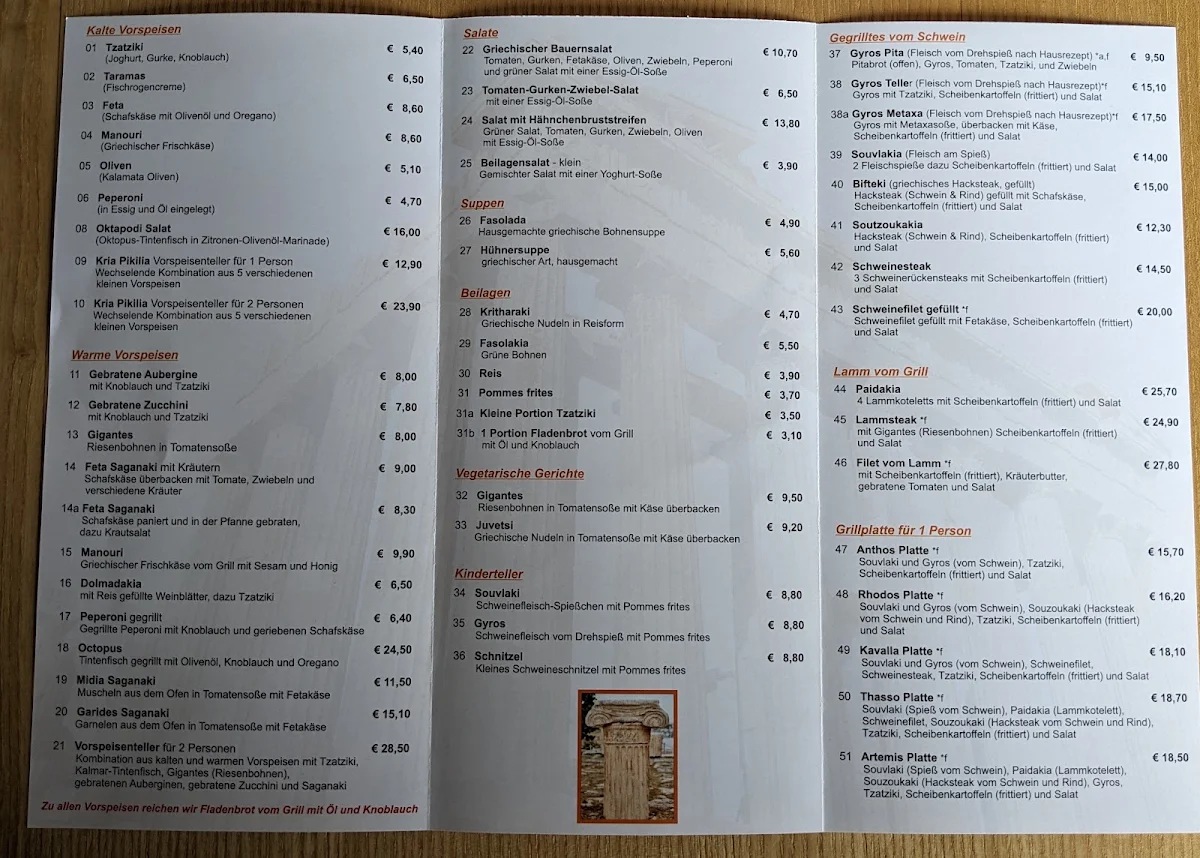 Speisekarte, Restaurant Akropolis