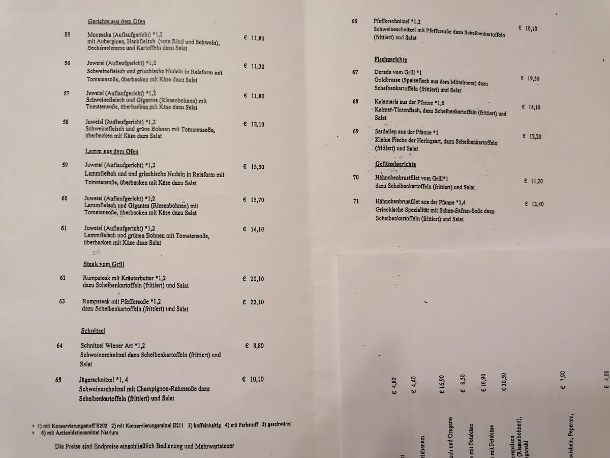 Speisekarte, Restaurant Akropolis