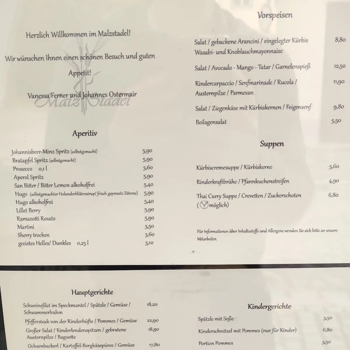Speisekarte, Malzstadel