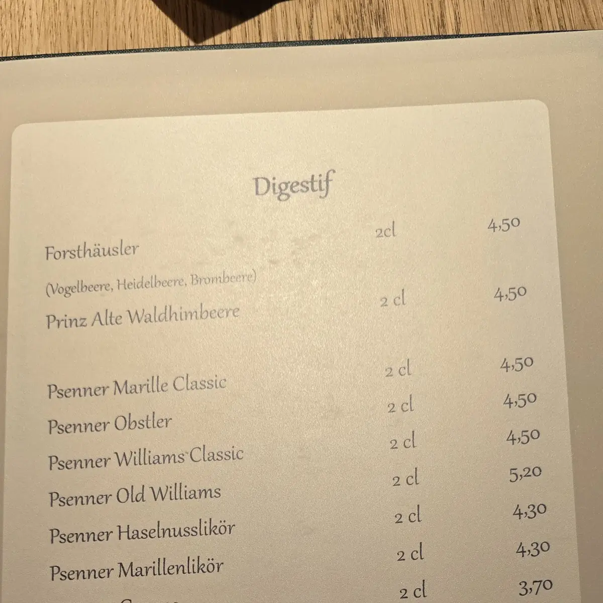 Speisekarte, Malzstadel