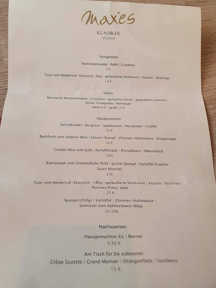 Speisekarte, Restaurant Max'es