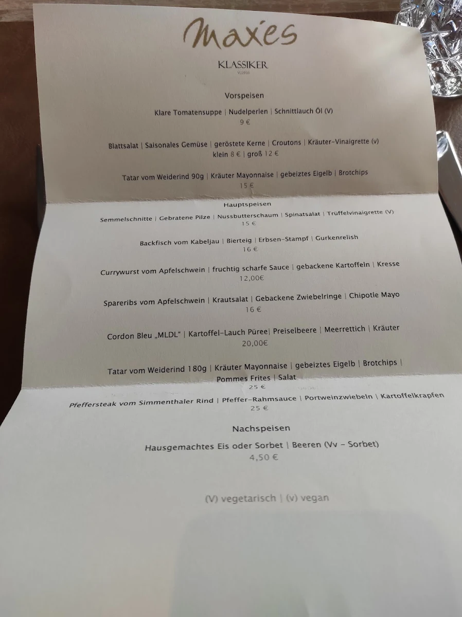 Speisekarte, Restaurant Max'es