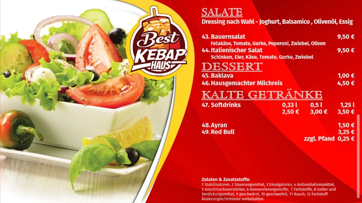 Speisekarte, Best Kebap Haus