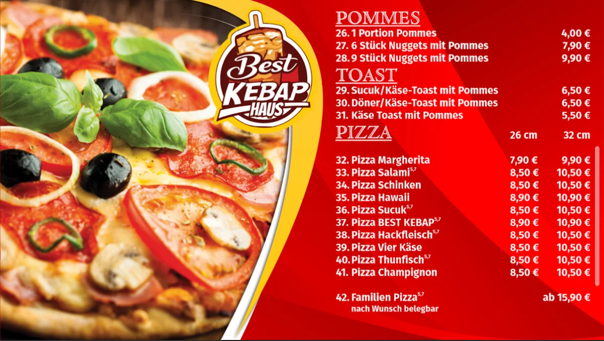 Speisekarte, Best Kebap Haus