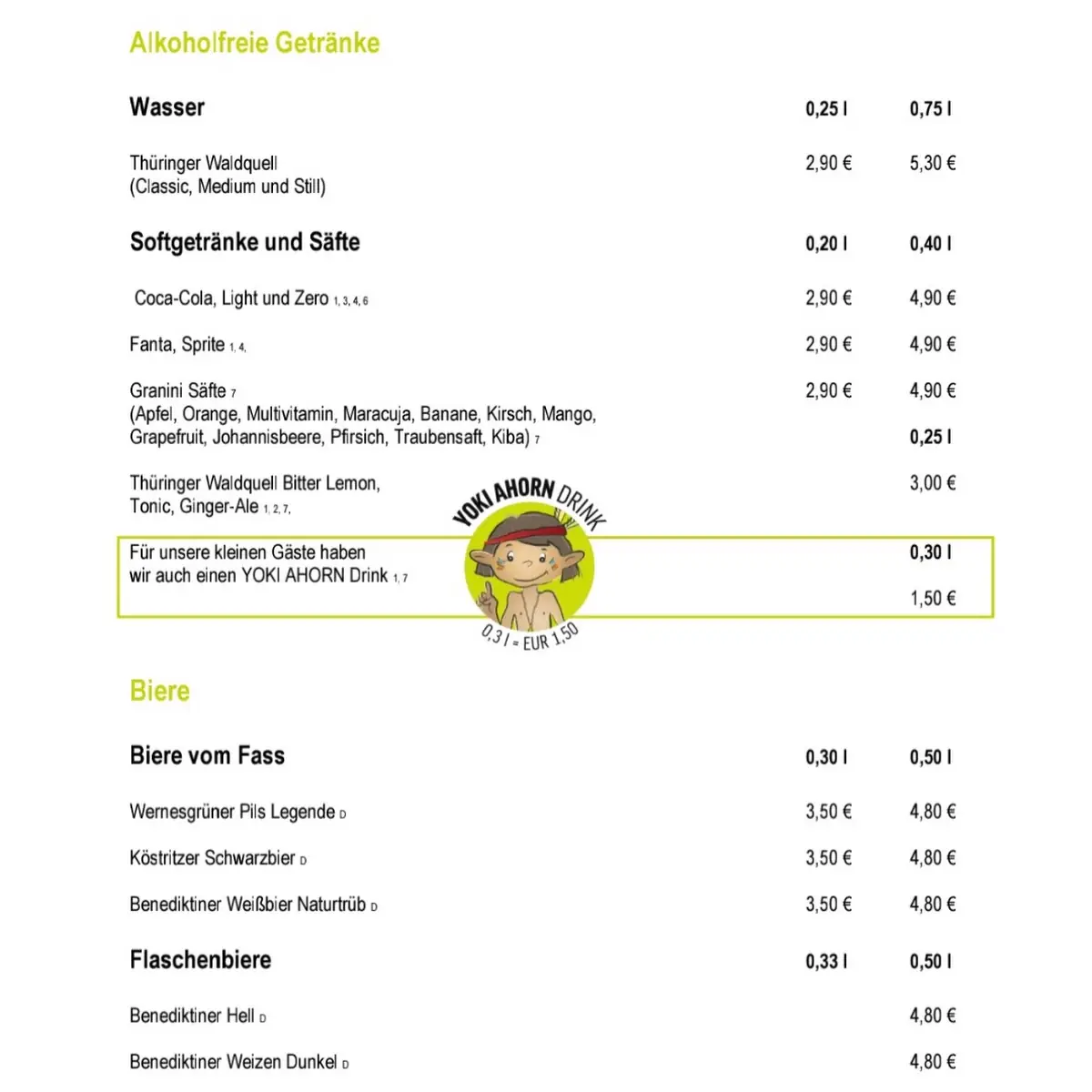 Speisekarte, Buffetrestaurant Bergkristall