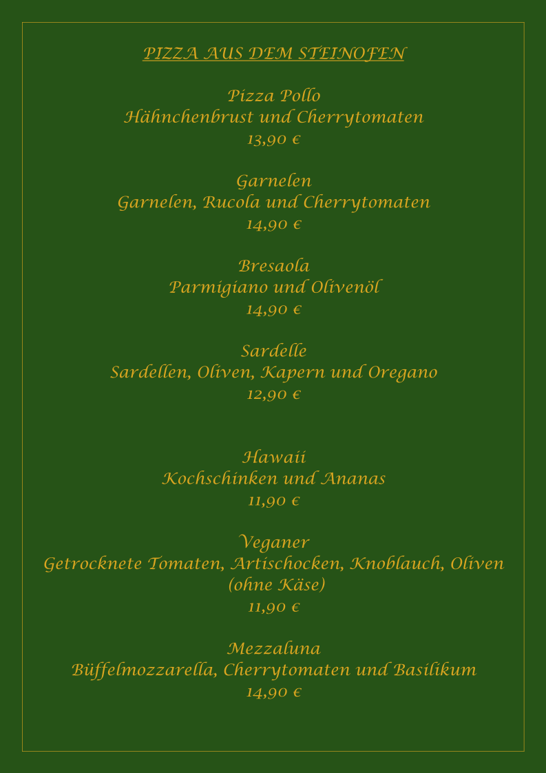 Speisekarte, MEZZALUNA