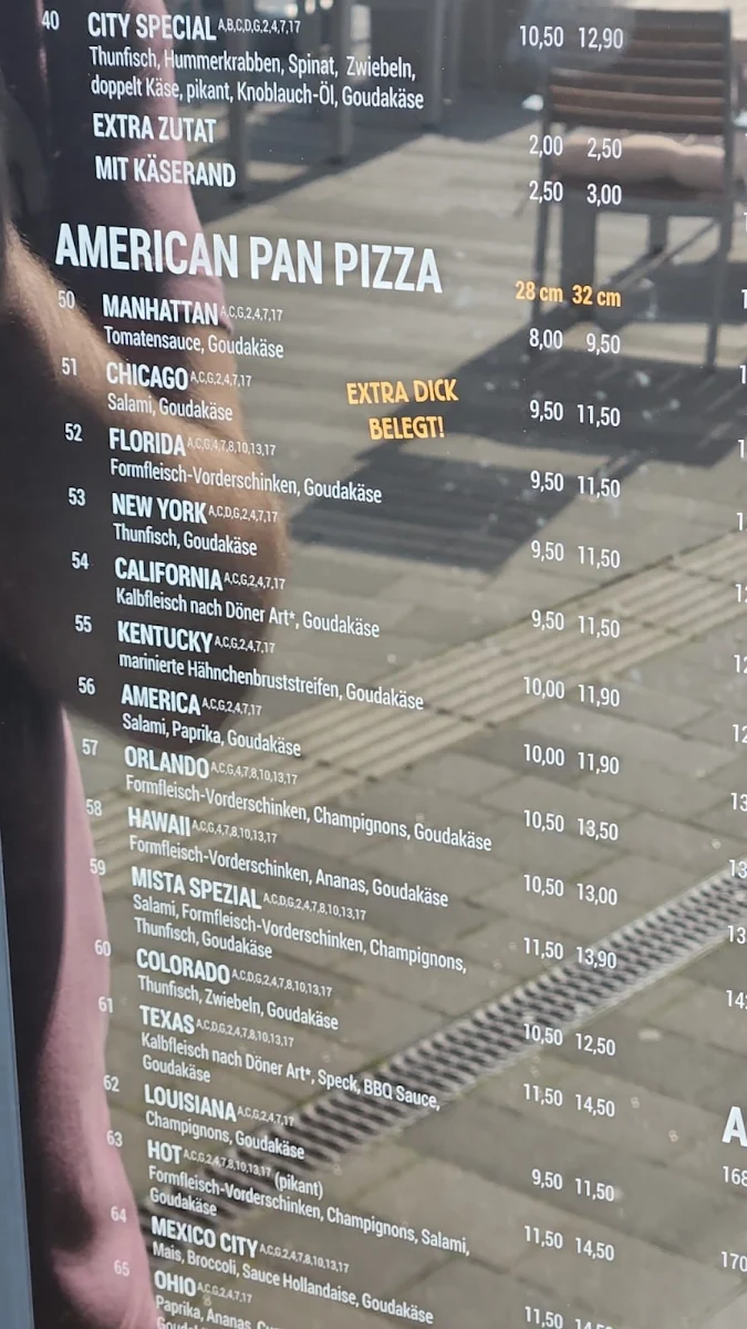 Speisekarte, Pizza Milano