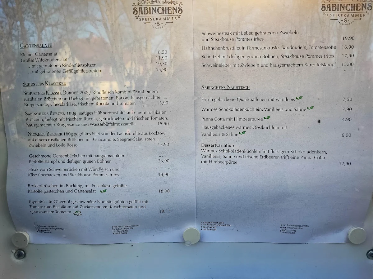 Speisekarte, Sabinchens Speisekammer