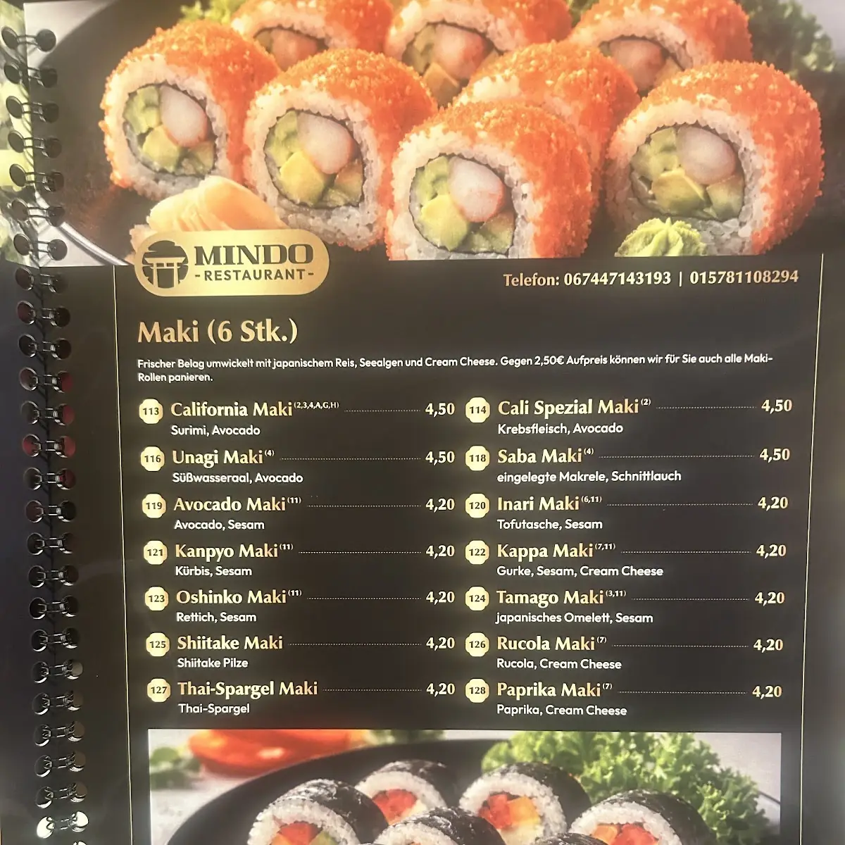 Speisekarte, Mindo Restaurant