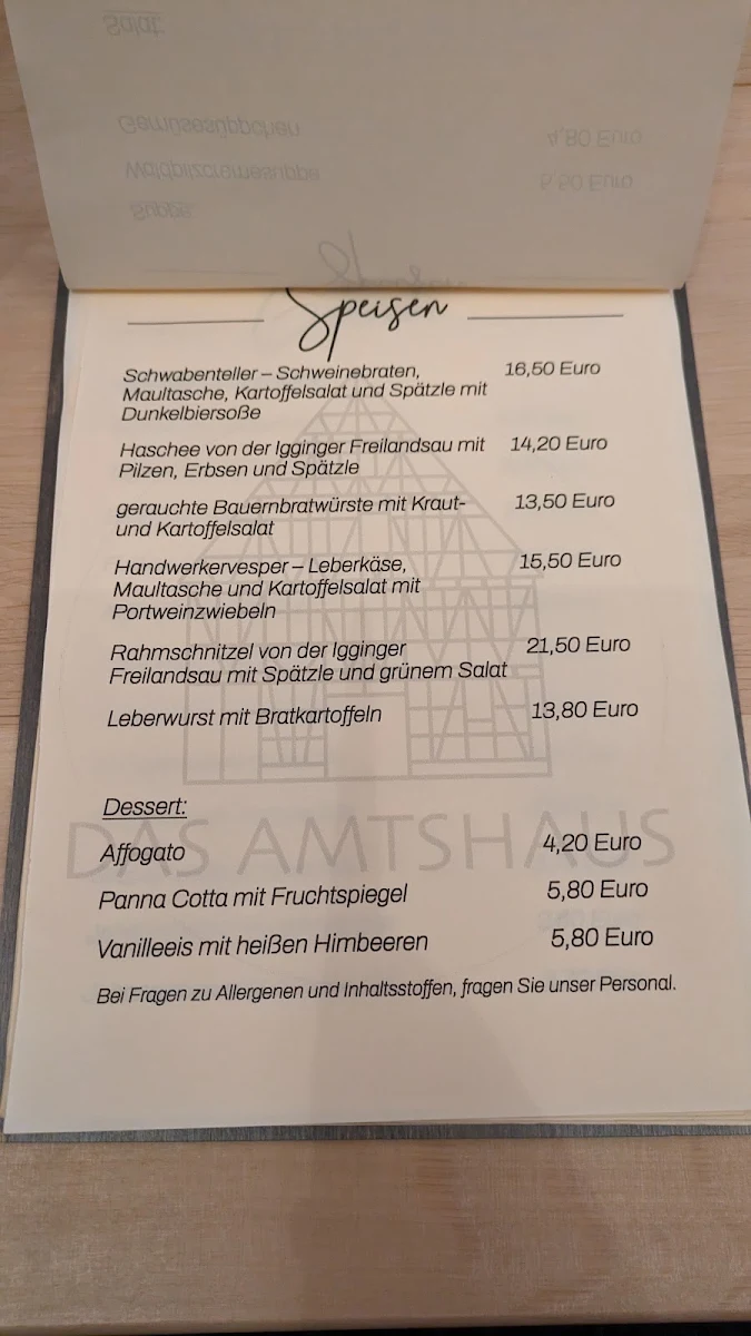 Speisekarte, Das Amtshaus Iggingen