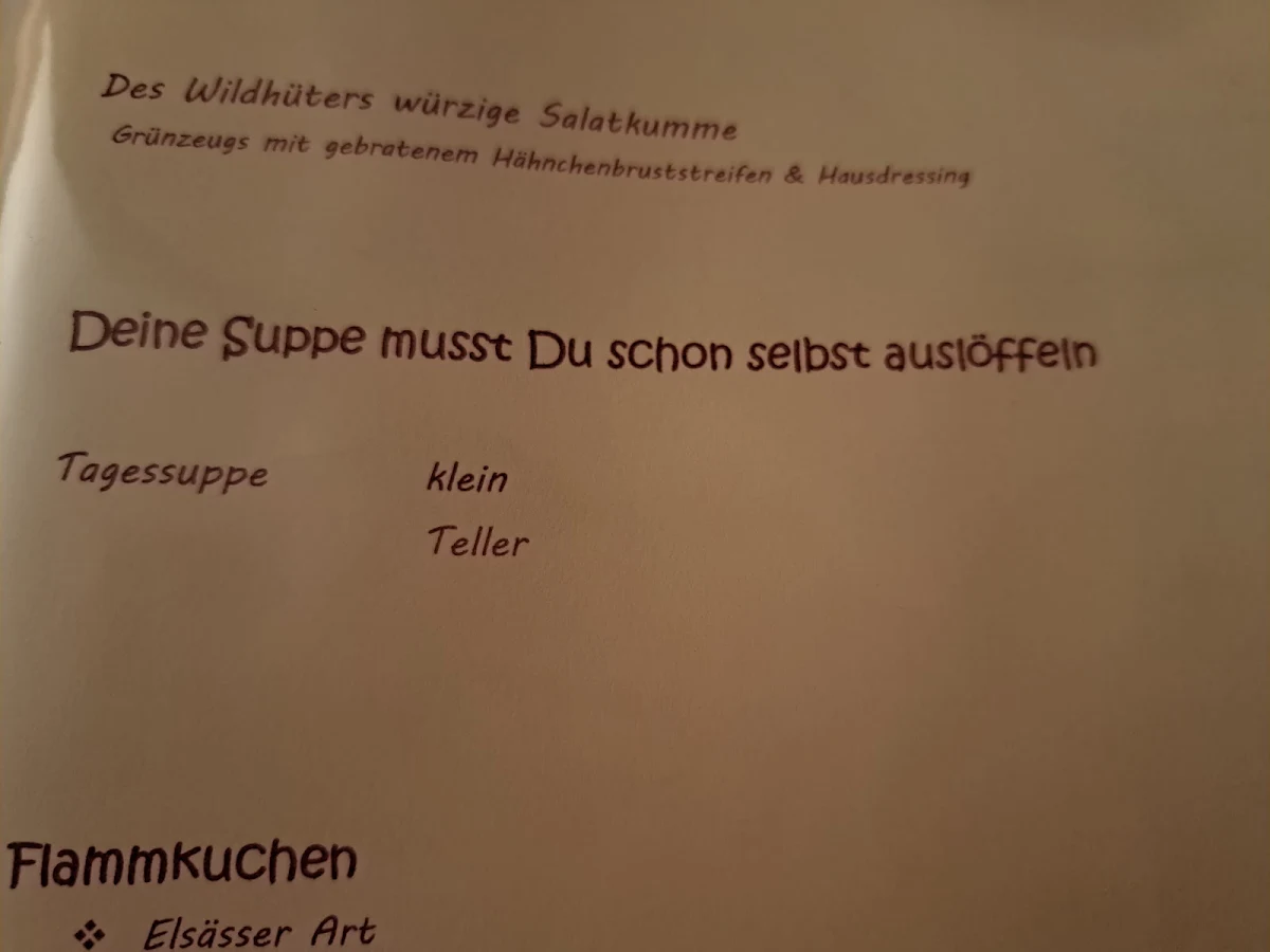 Speisekarte, Schlosscafé Sternenstaub