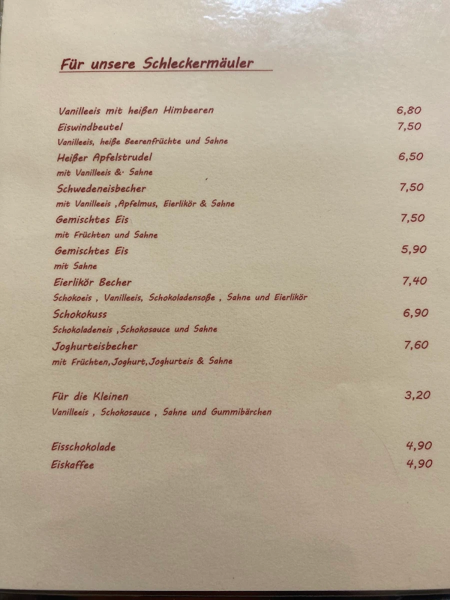 Speisekarte, Schlosscafé Sternenstaub