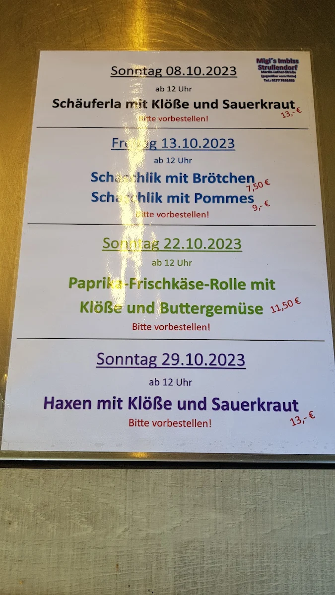 Speisekarte, Migi's Imbiss