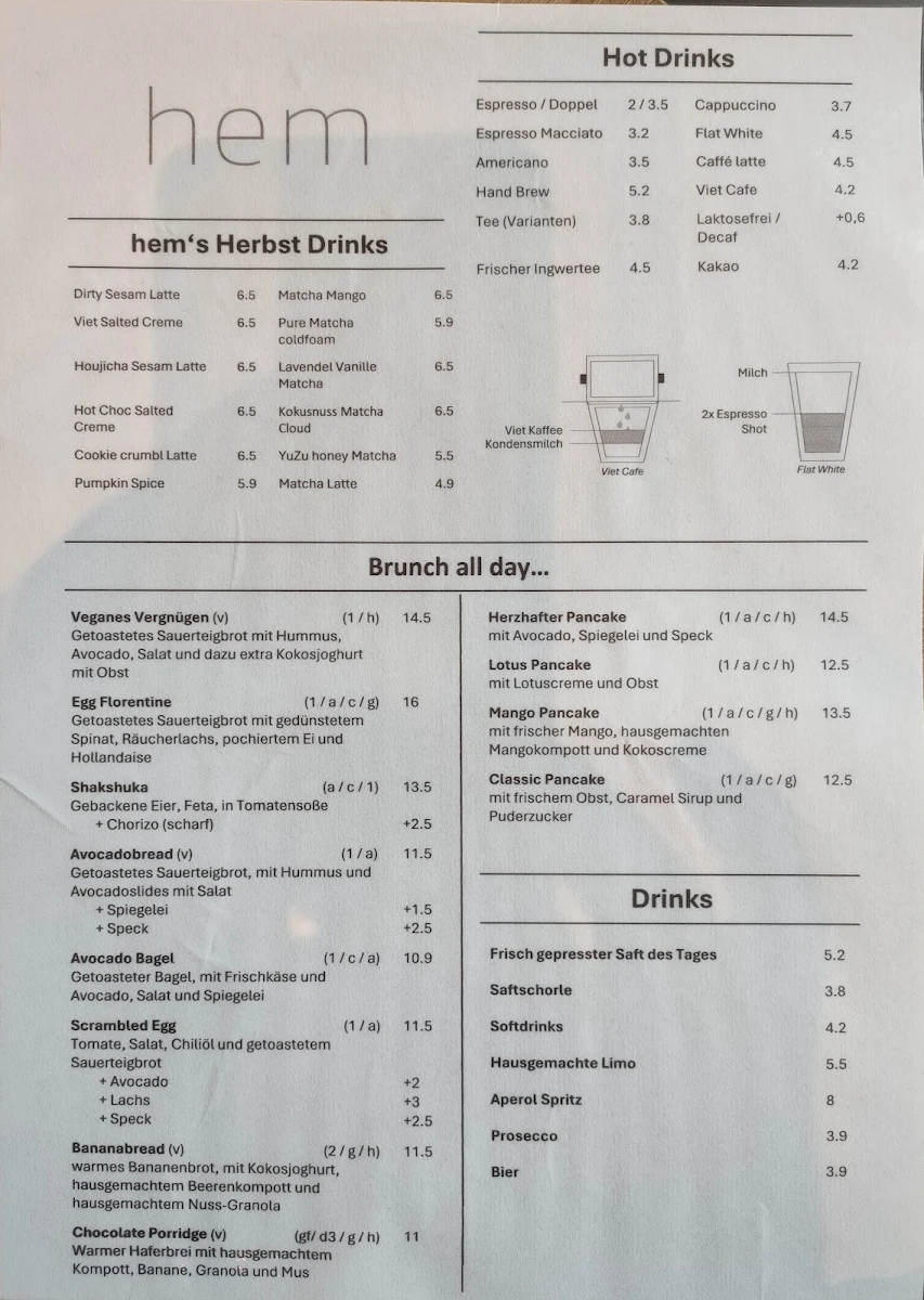 Speisekarte, Hem Cafe