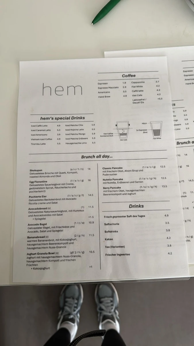 Speisekarte, Hem Cafe