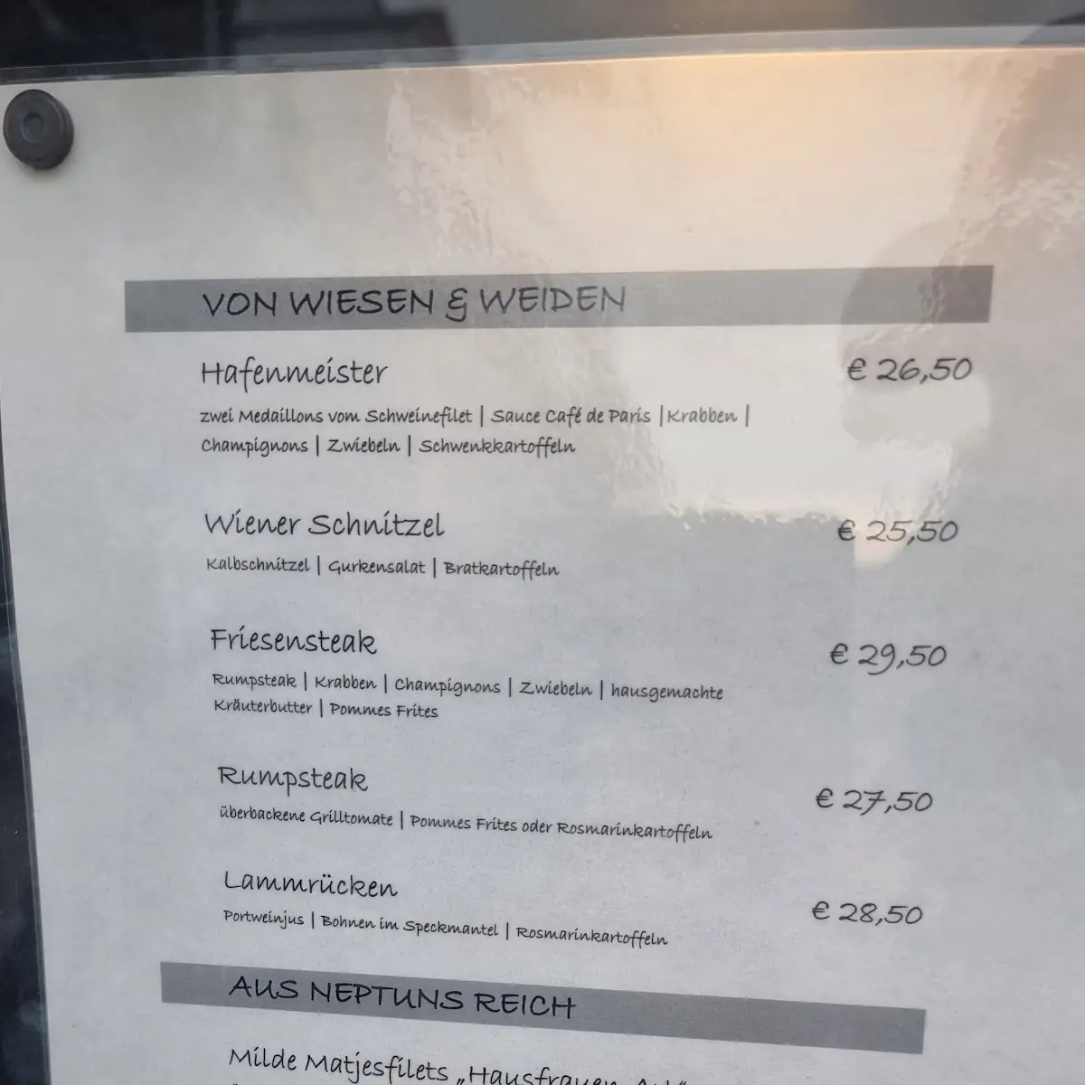 Speisekarte, STRANDHOF BALTRUM Hotel & Restaurant