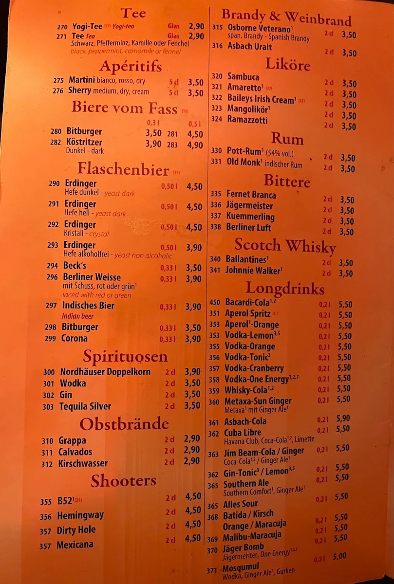 Speisekarte, Yogi Snack