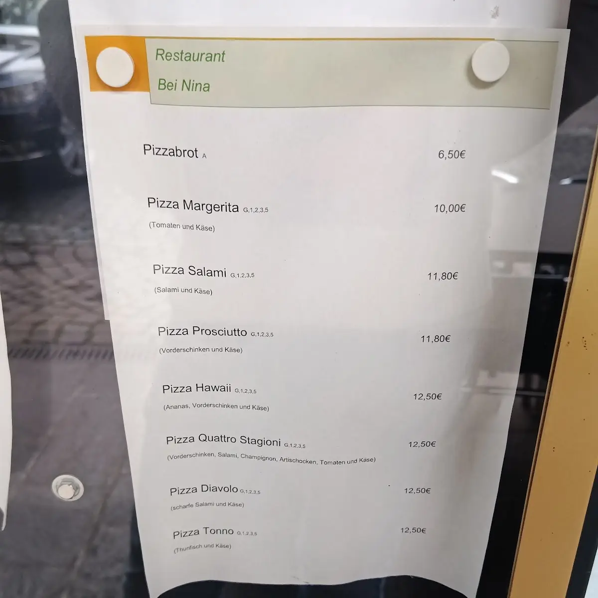 Speisekarte, Restaurant bei Nina Möglingen