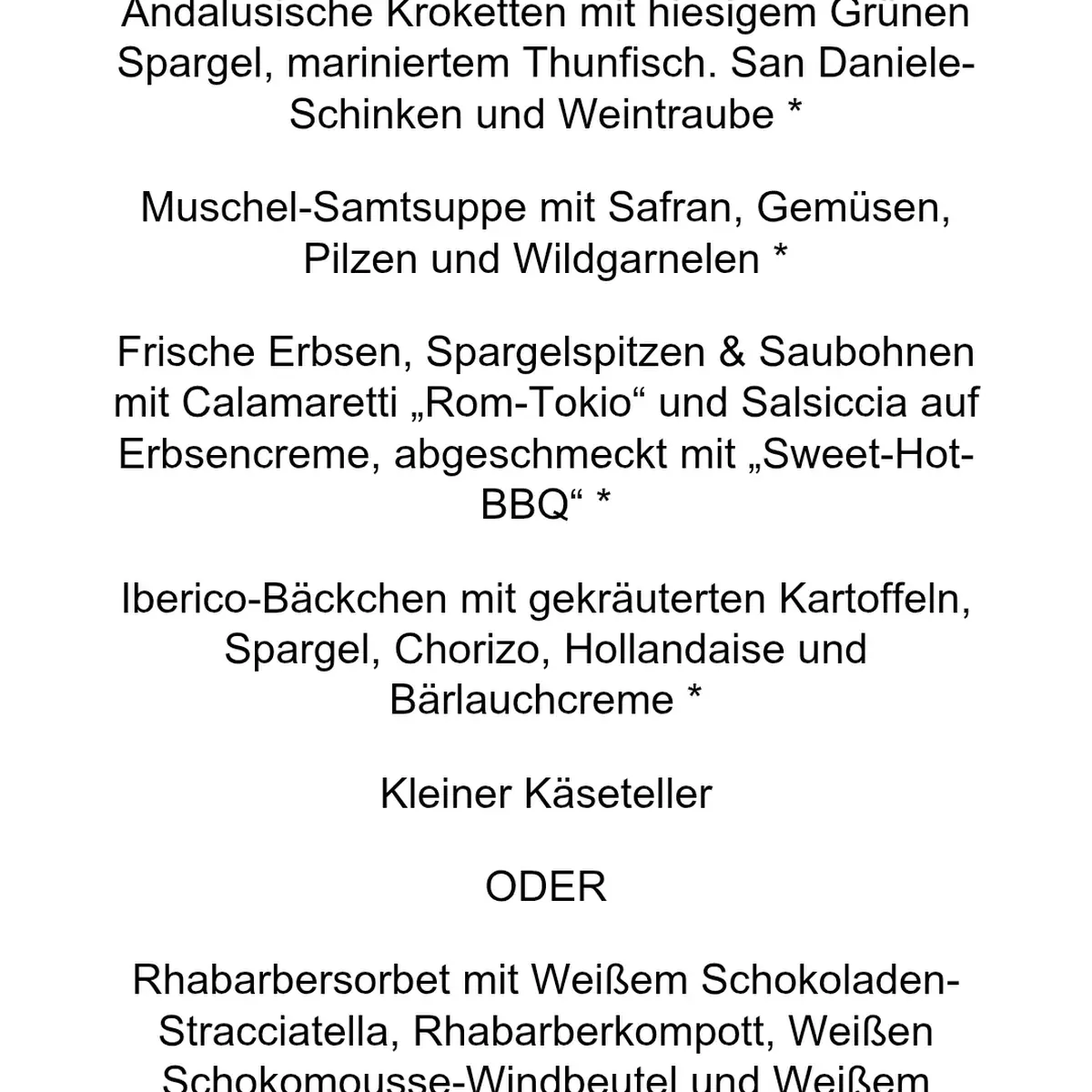 Speisekarte, Pades Restaurant