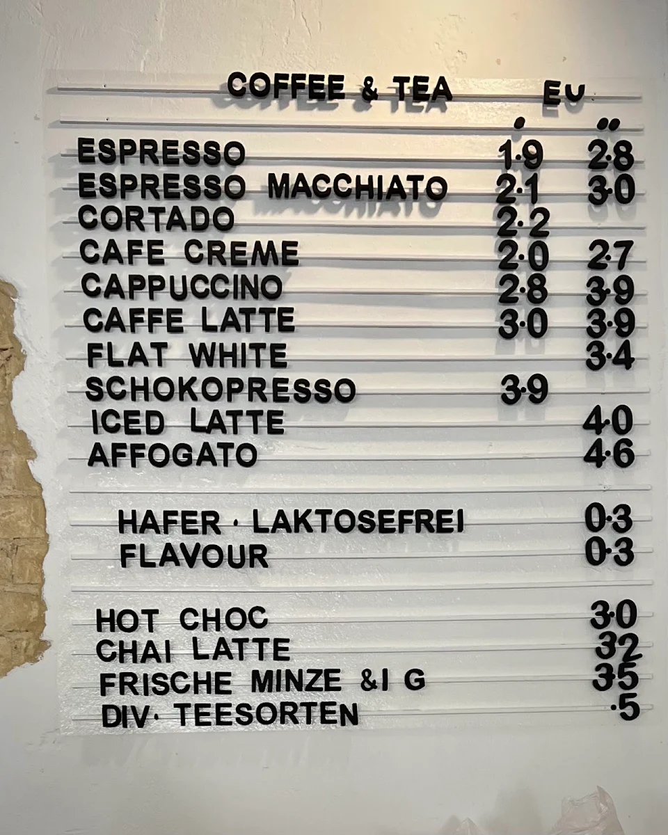 Speisekarte, 21 Tassen