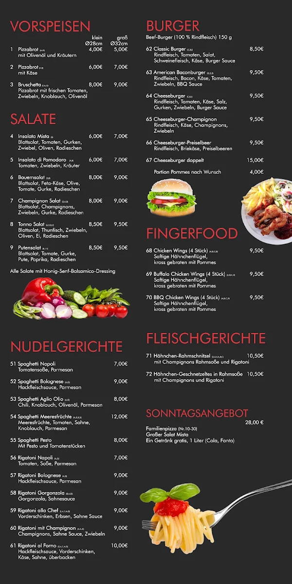 Speisekarte, Xhaj's Pizza & Burger