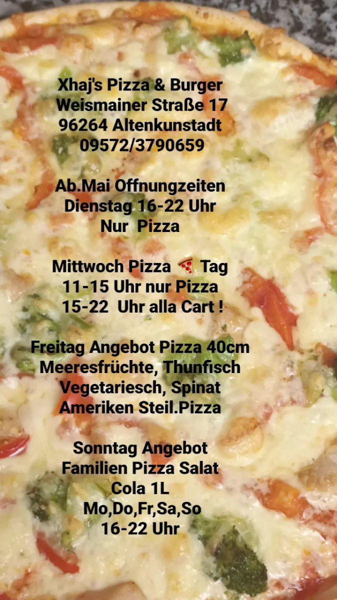 Speisekarte, Xhaj's Pizza & Burger
