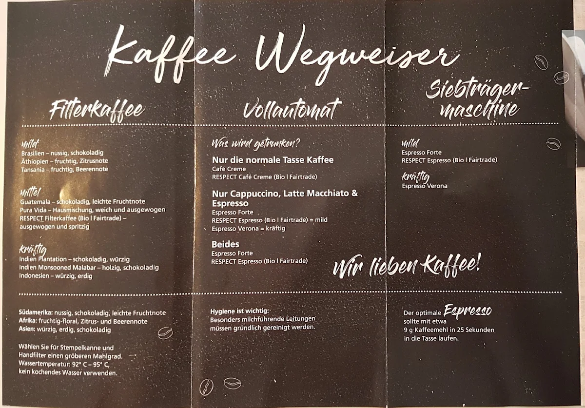 Speisekarte, Joliente Kaffeerösterei