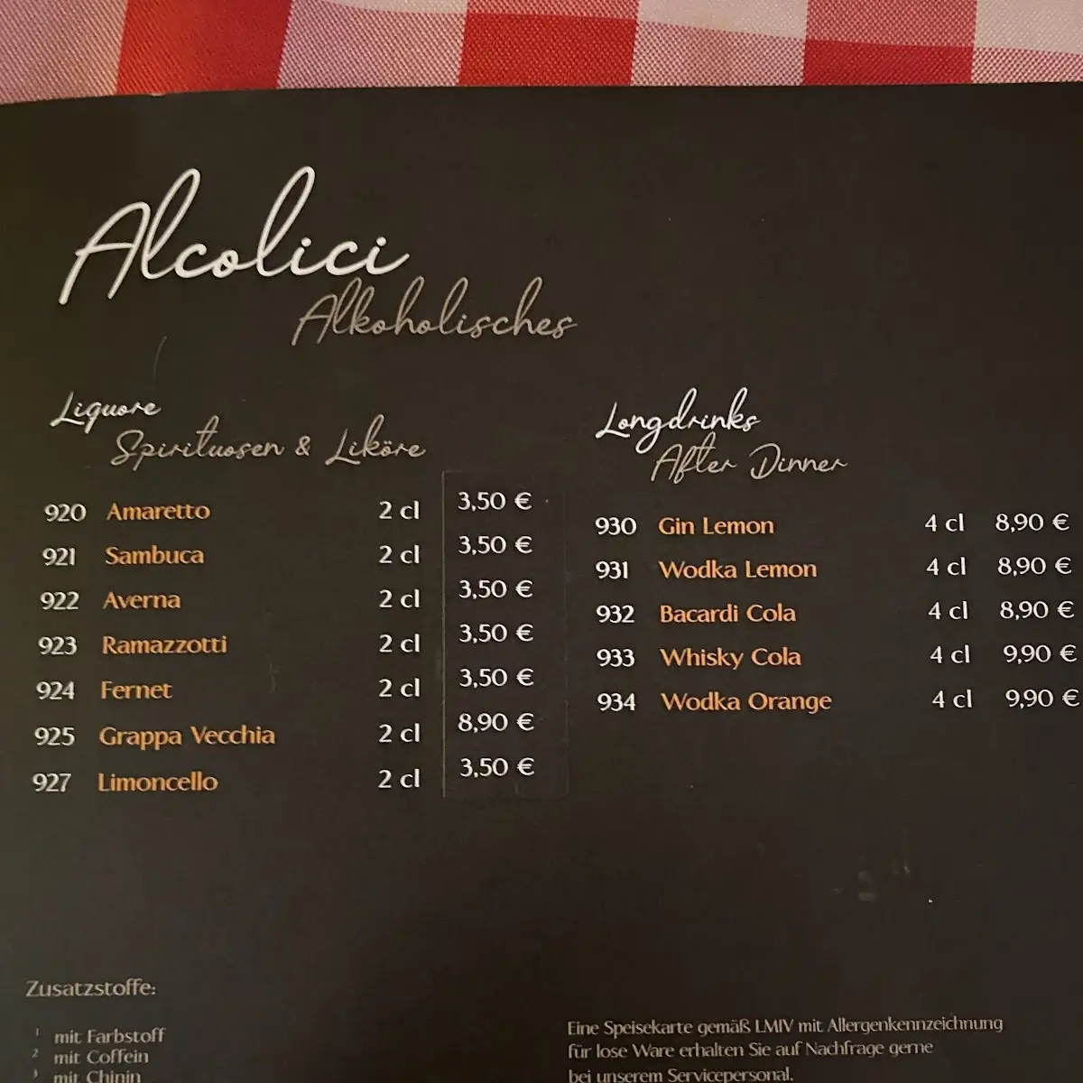 Speisekarte, Le Candele | Ristorante & Pizzeria Würzburg