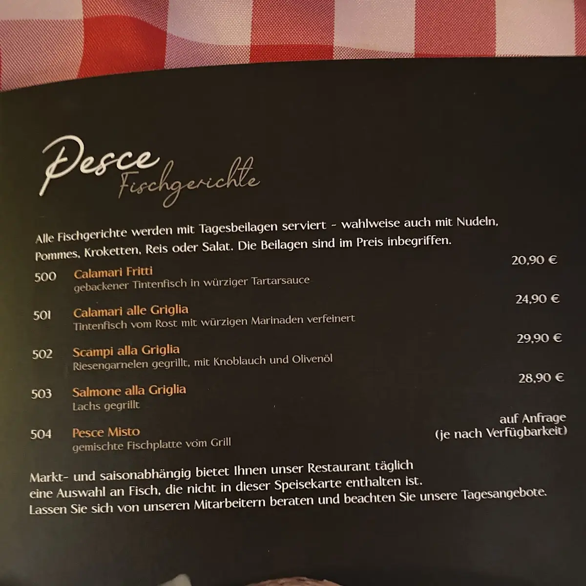 Speisekarte, Le Candele | Ristorante & Pizzeria Würzburg