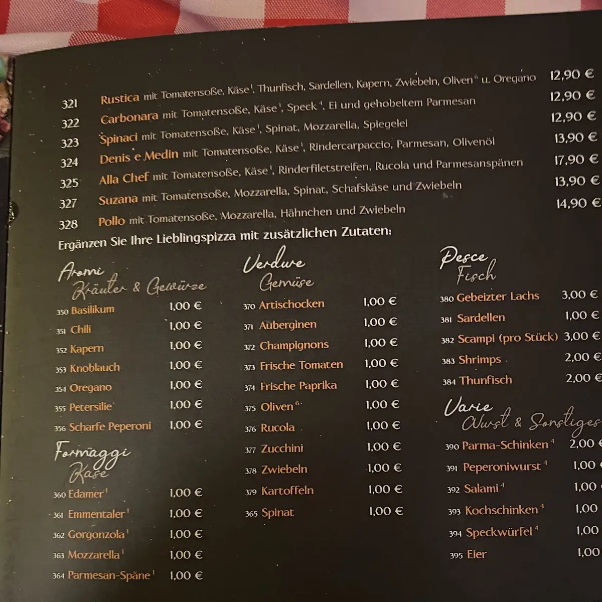 Speisekarte, Le Candele | Ristorante & Pizzeria Würzburg