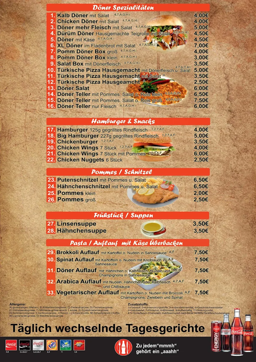 Speisekarte, Kısmet Restaurant & Cafe