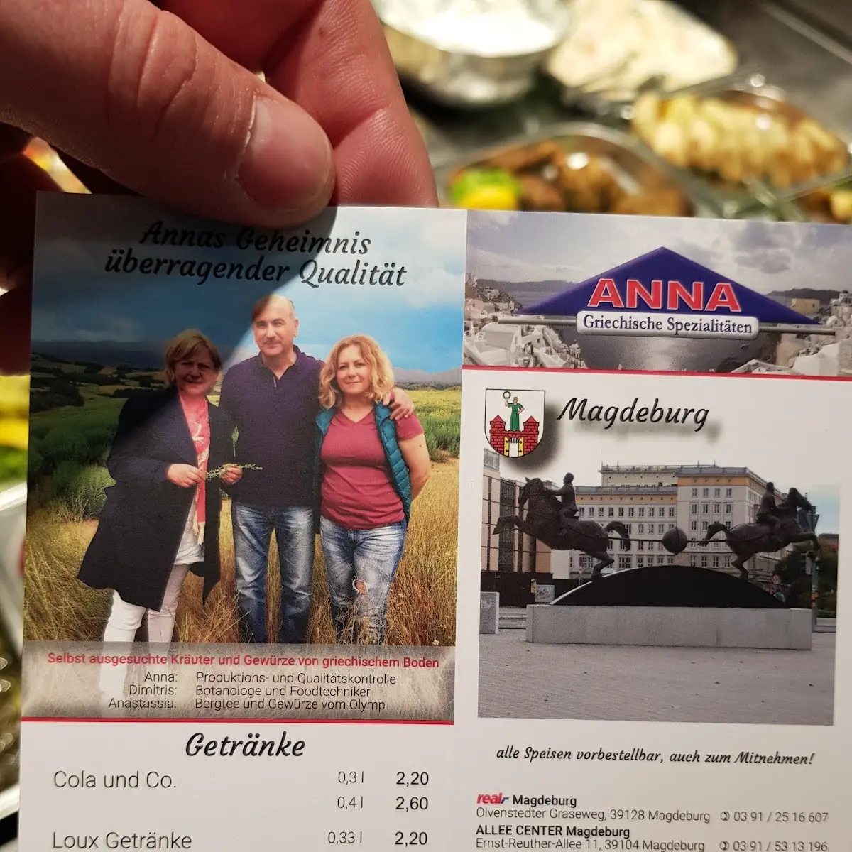 Speisekarte, Restaurant "Anna" - Anna Andreadou